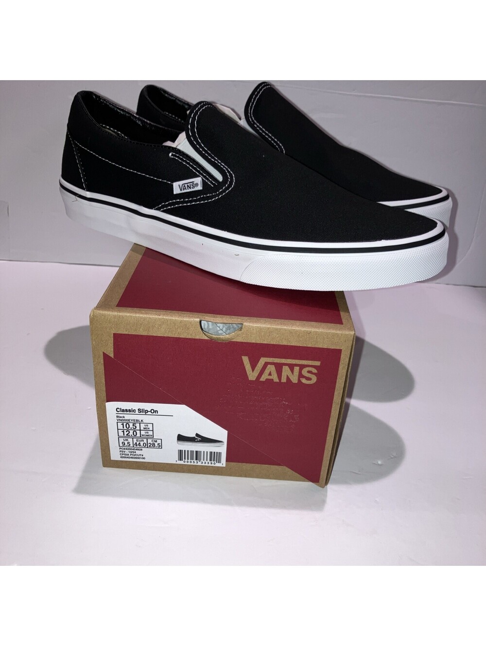 Vans Classic Slip On 'Black White' Canvas Shoes VN000EYEBLK Men's Size 10.5 NEW
